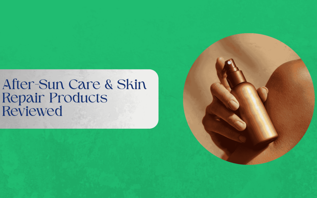 Assorted cosmetic after-sun products on a neutral surface, non-medical
